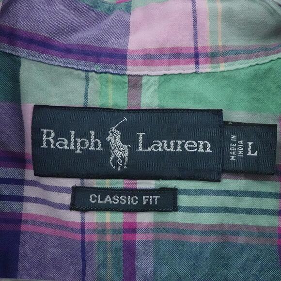 Ralph Lauren Shirt Mens Large Multicolor Plaid Classic Fit Short Sleeve Preppy - Picture 3 of 16